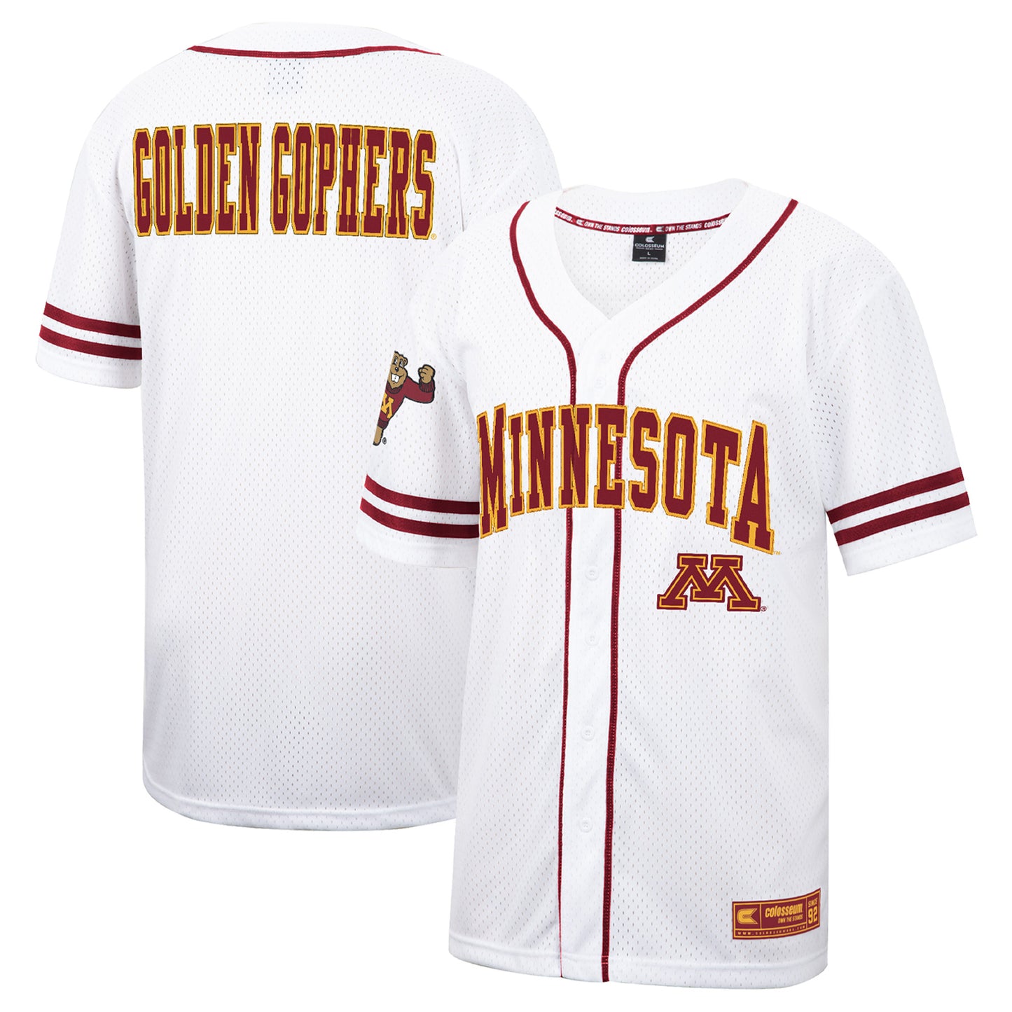 Men's Colosseum White Minnesota Golden Gophers Free Spirited Mesh Button-Up Baseball Jersey