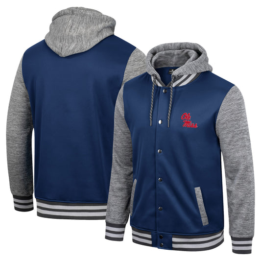 Men's Colosseum Navy Ole Miss Rebels Robinson Hoodie Full-Snap Jacket