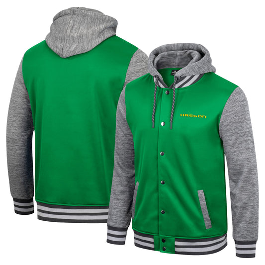 Men's Colosseum Green Oregon Ducks Robinson Hoodie Full-Snap Jacket