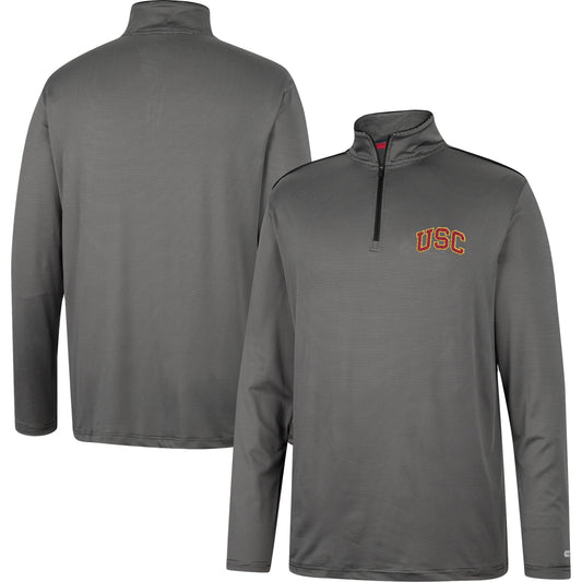 Men's Colosseum Charcoal USC Trojans Logo Quarter-Zip Windshirt