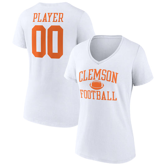 Women's White Clemson Tigers Football Pick-A-Player NIL Gameday Tradition V-Neck T-Shirt