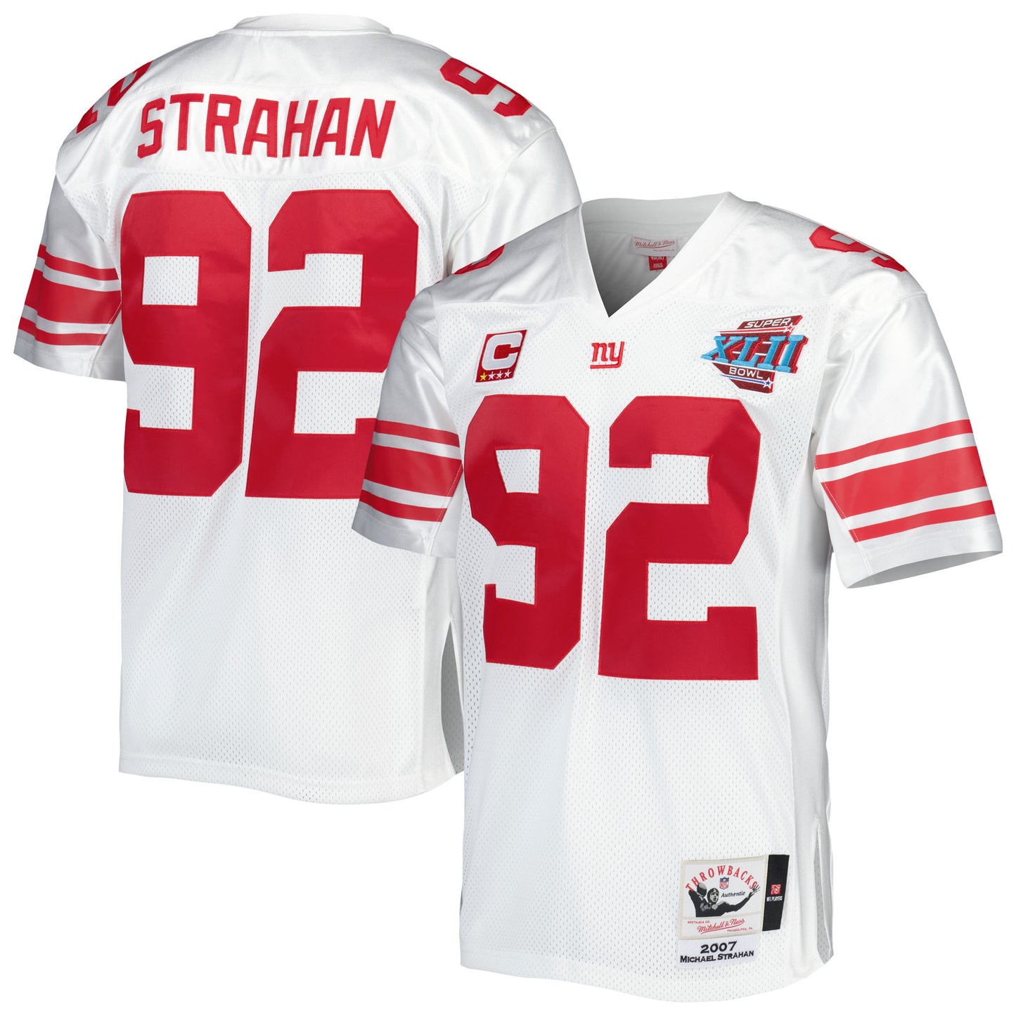 Men's Mitchell & Ness Michael Strahan White New York Giants 2007 Authentic Throwback Retired Player Jersey