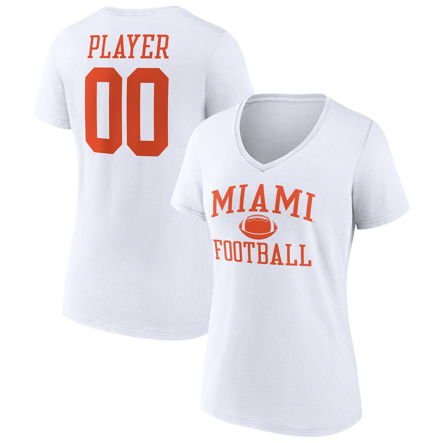 Women's White Miami Hurricanes Football Pick-A-Player NIL Gameday Tradition V-Neck T-Shirt