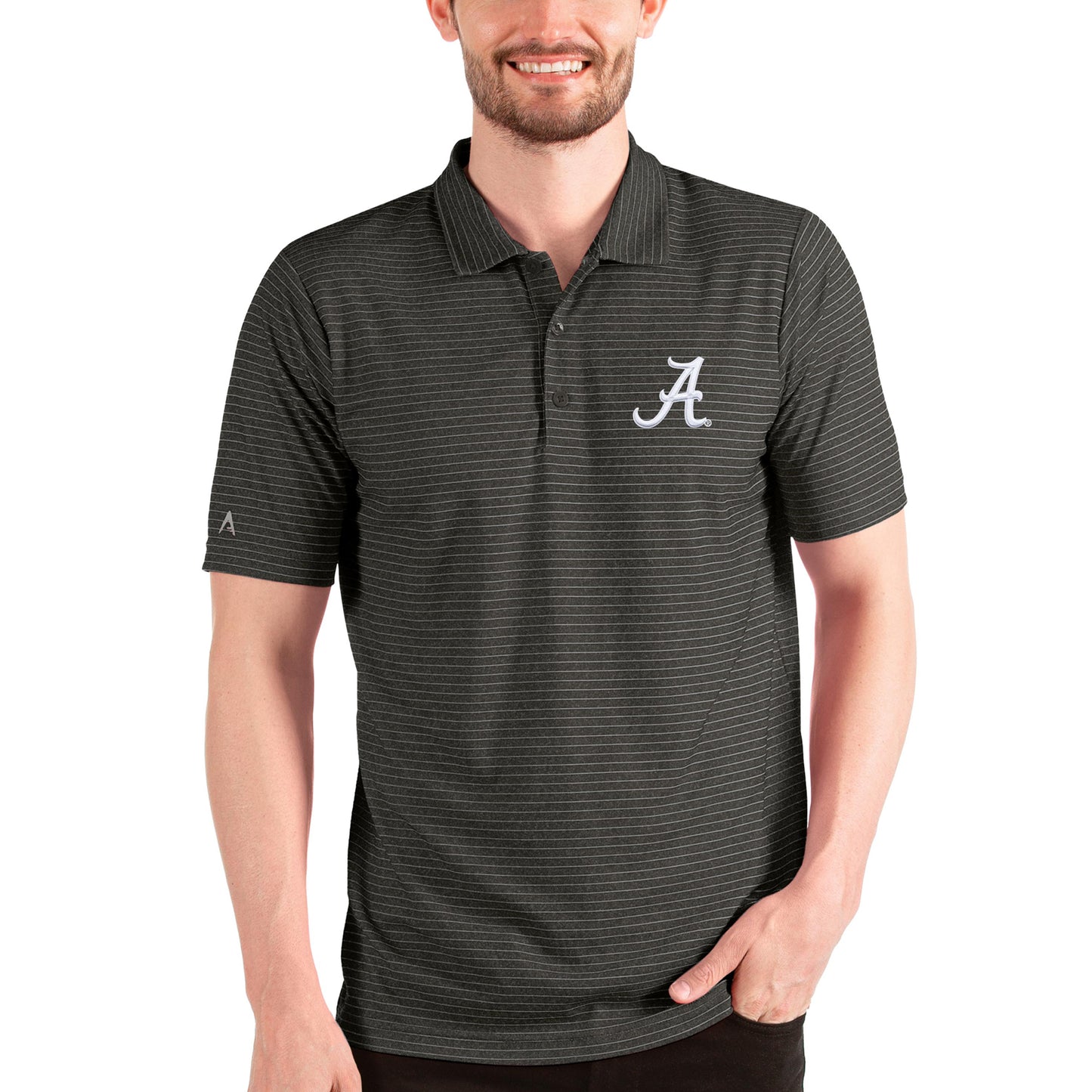 Men's Antigua Heathered Black/Silver Alabama Crimson Tide Esteem Polo