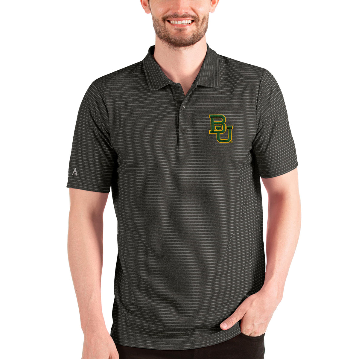 Men's Antigua Heathered Black/Silver Baylor Bears Esteem Polo