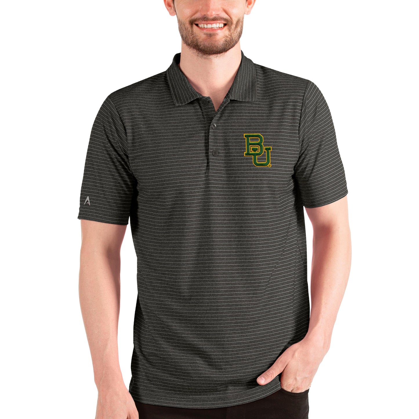 Men's Antigua Heathered Black/Silver Baylor Bears Esteem Polo