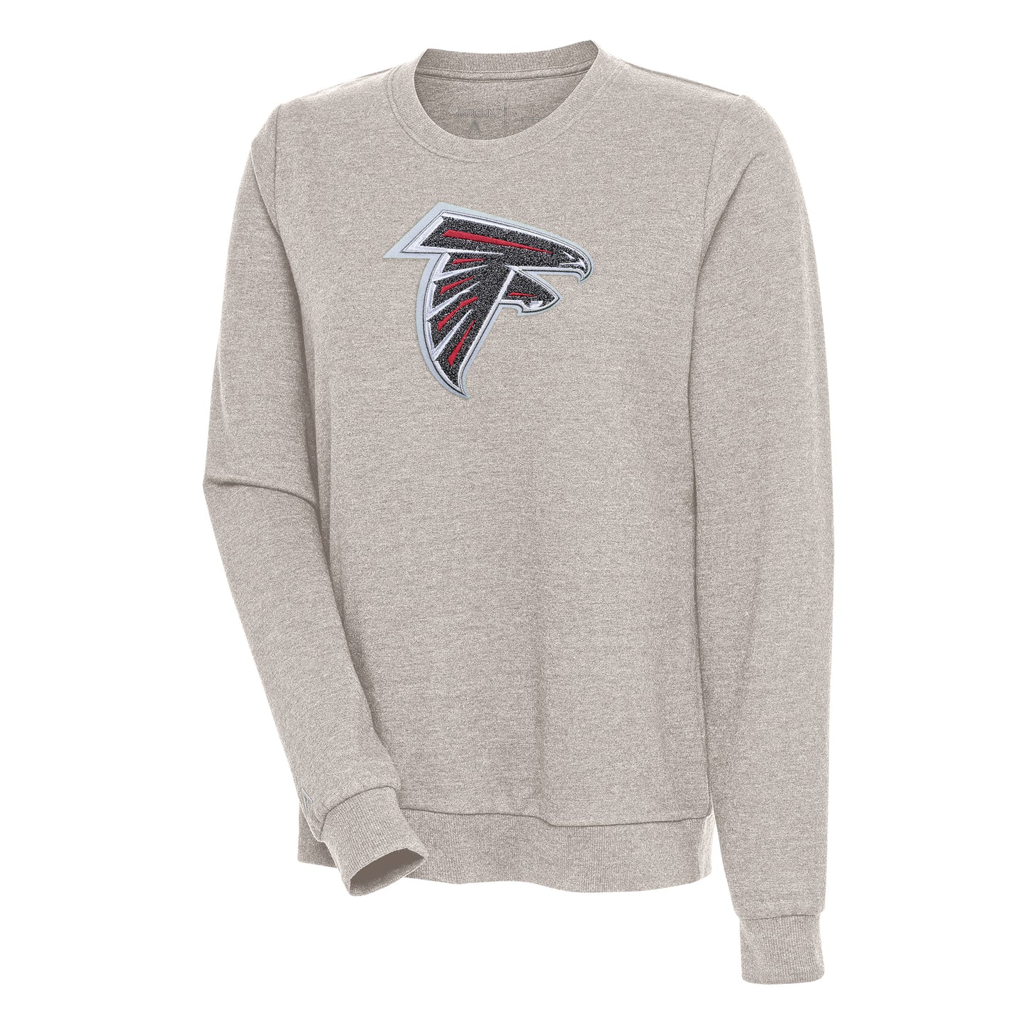 Women's Antigua Oatmeal Atlanta Falcons Action Crewneck Chenille Pullover Sweatshirt