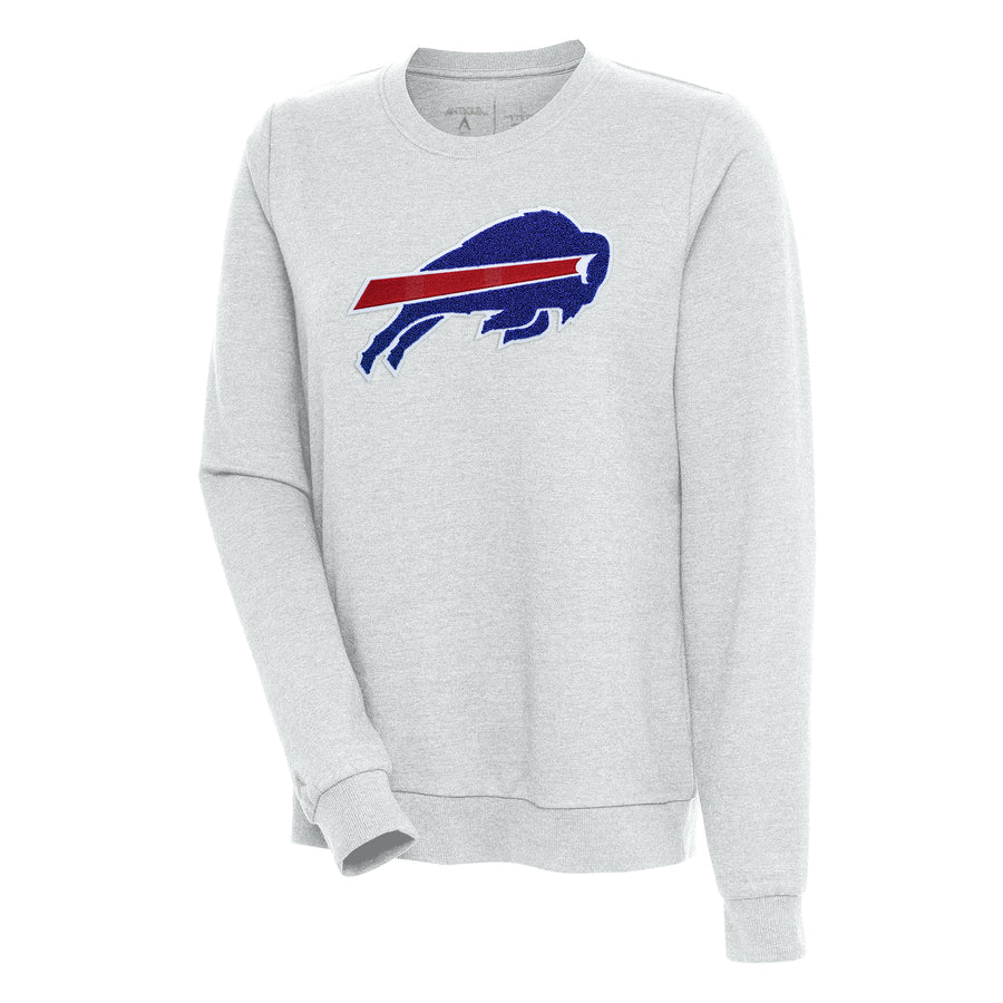 Women's Antigua Heathered Gray Buffalo Bills Action Crewneck Chenille Pullover Sweatshirt