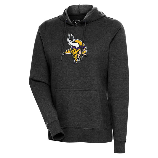 Women's Antigua Heathered Black Minnesota Vikings Action Chenille Pullover Hoodie