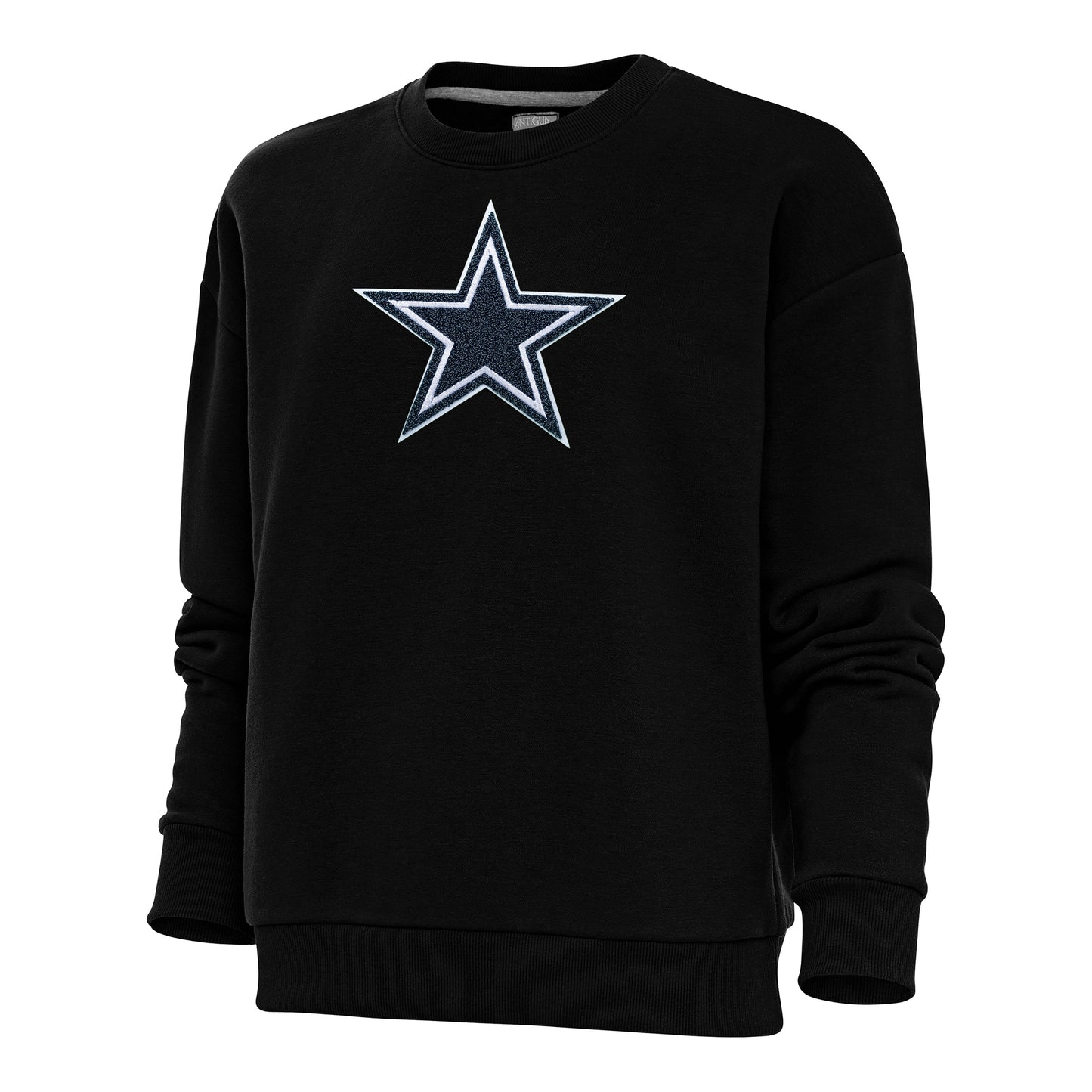 Women's Antigua Black Dallas Cowboys Victory Crewneck Chenille Pullover Sweatshirt