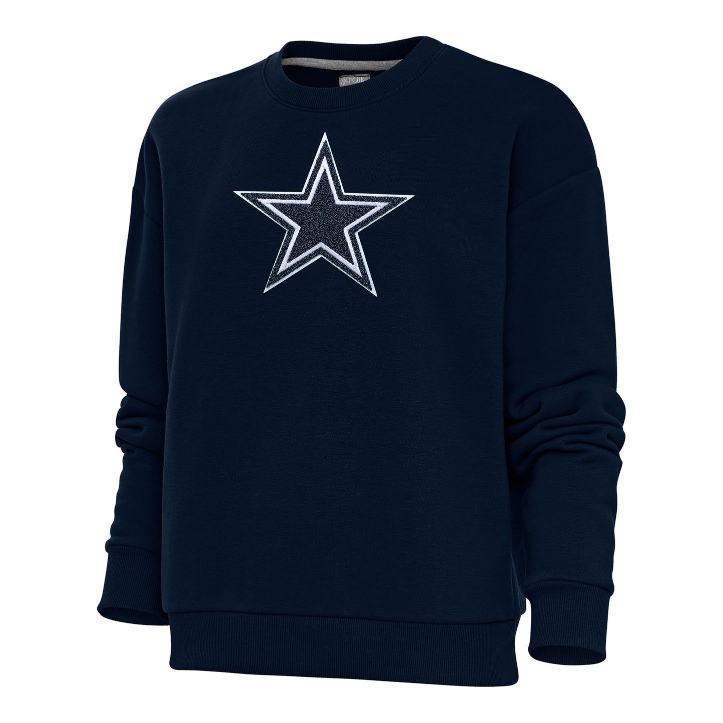 Women's Antigua Navy Dallas Cowboys Victory Crewneck Chenille Pullover Sweatshirt