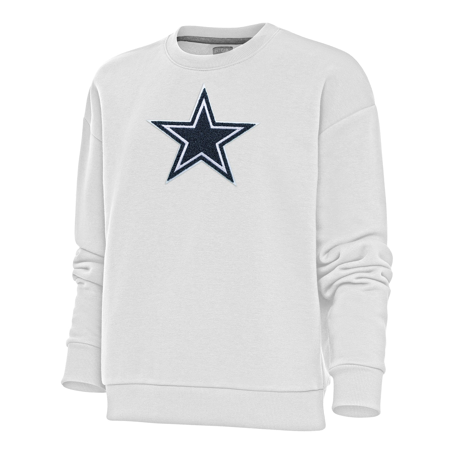 Women's Antigua White Dallas Cowboys Victory Crewneck Chenille Pullover Sweatshirt