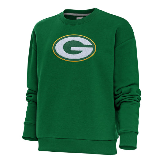 Women's Antigua Green Green Bay Packers Victory Crewneck Chenille Pullover Sweatshirt