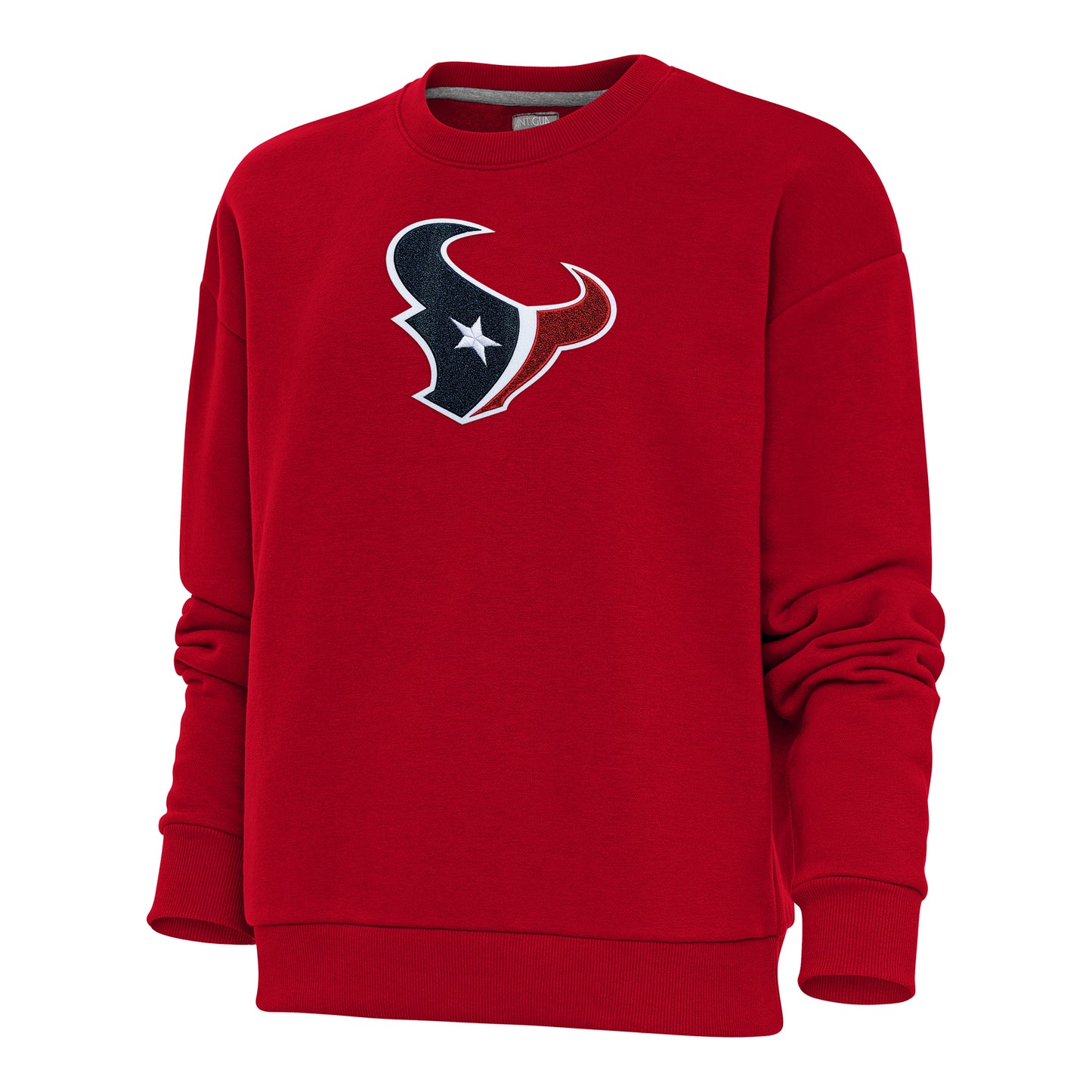 Women's Antigua Red Houston Texans Victory Crewneck Chenille Pullover Sweatshirt