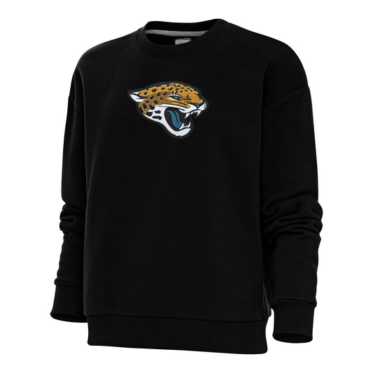 Women's Antigua Black Jacksonville Jaguars Victory Crewneck Chenille Pullover Sweatshirt