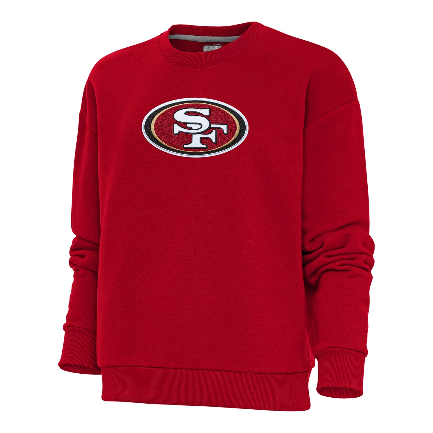 Women's Antigua Scarlet San Francisco 49ers Victory Crewneck Chenille Pullover Sweatshirt