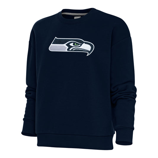 Women's Antigua College Navy Seattle Seahawks Victory Crewneck Chenille Pullover Sweatshirt