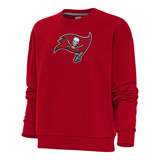 Women's Antigua Red Tampa Bay Buccaneers Victory Crewneck Chenille Pullover Sweatshirt