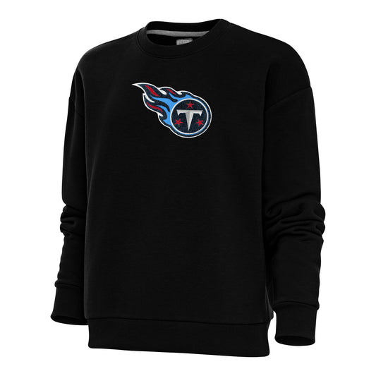 Women's Antigua Black Tennessee Titans Victory Crewneck Chenille Pullover Sweatshirt