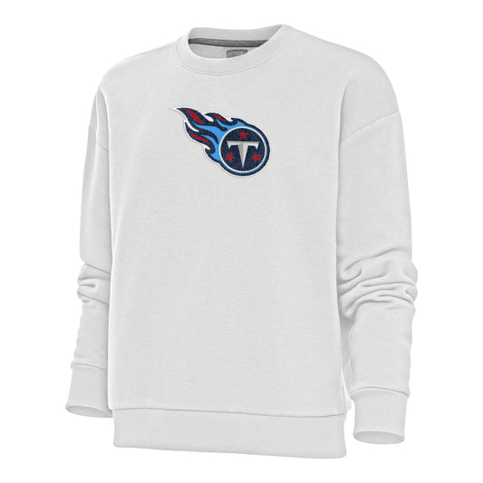 Women's Antigua White Tennessee Titans Victory Crewneck Chenille Pullover Sweatshirt