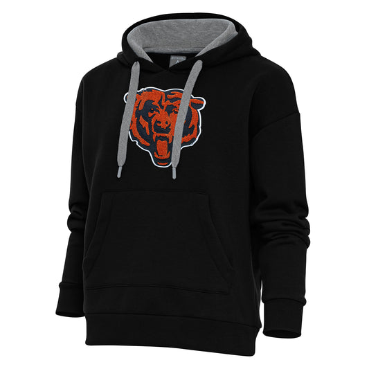 Women's Antigua Black Chicago Bears Victory Chenille Pullover Hoodie