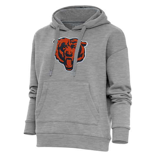 Women's Antigua Heathered Gray Chicago Bears Victory Chenille Pullover Hoodie