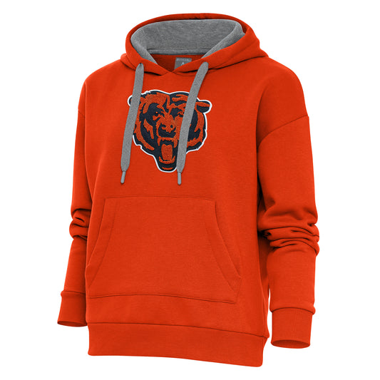 Women's Antigua Orange Chicago Bears Victory Chenille Pullover Hoodie