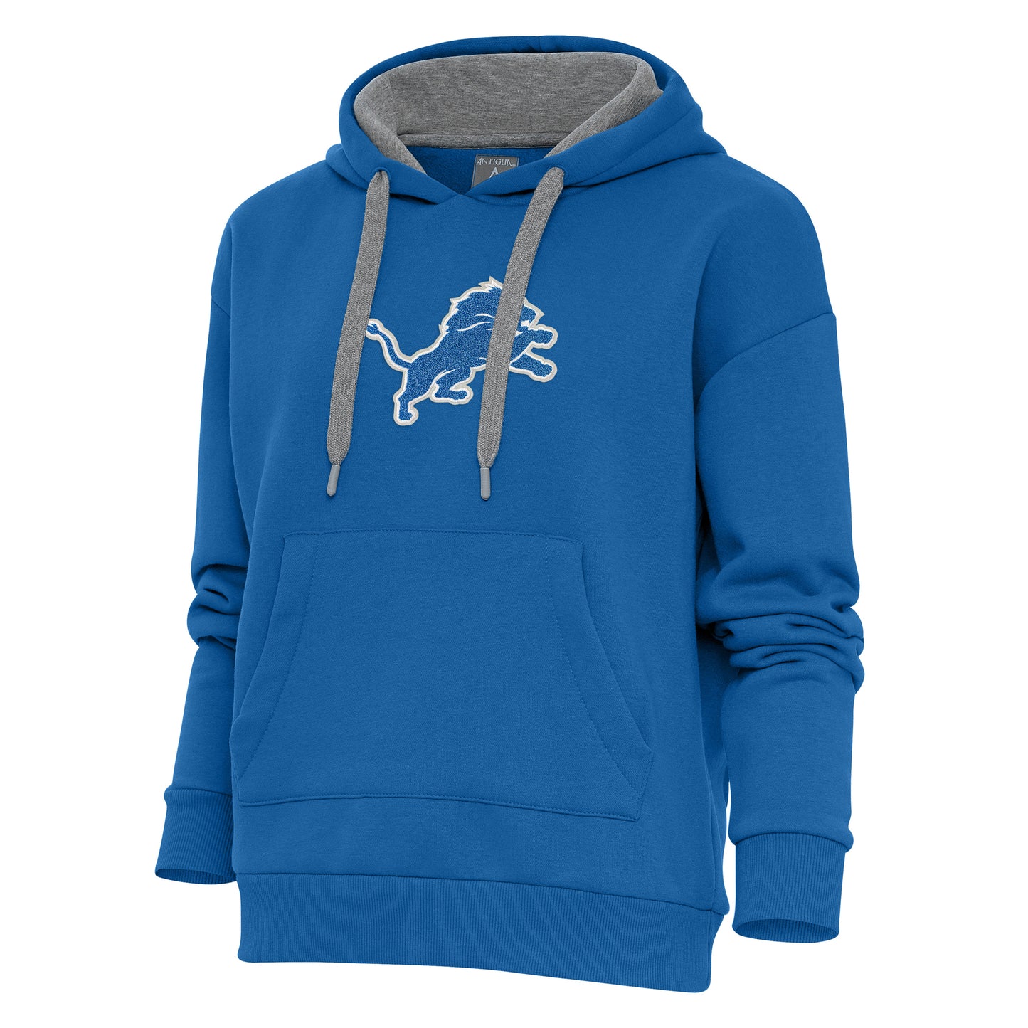 Women's Antigua Blue Detroit Lions Victory Chenille Pullover Hoodie