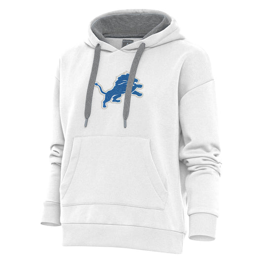 Women's Antigua White Detroit Lions Victory Chenille Pullover Hoodie