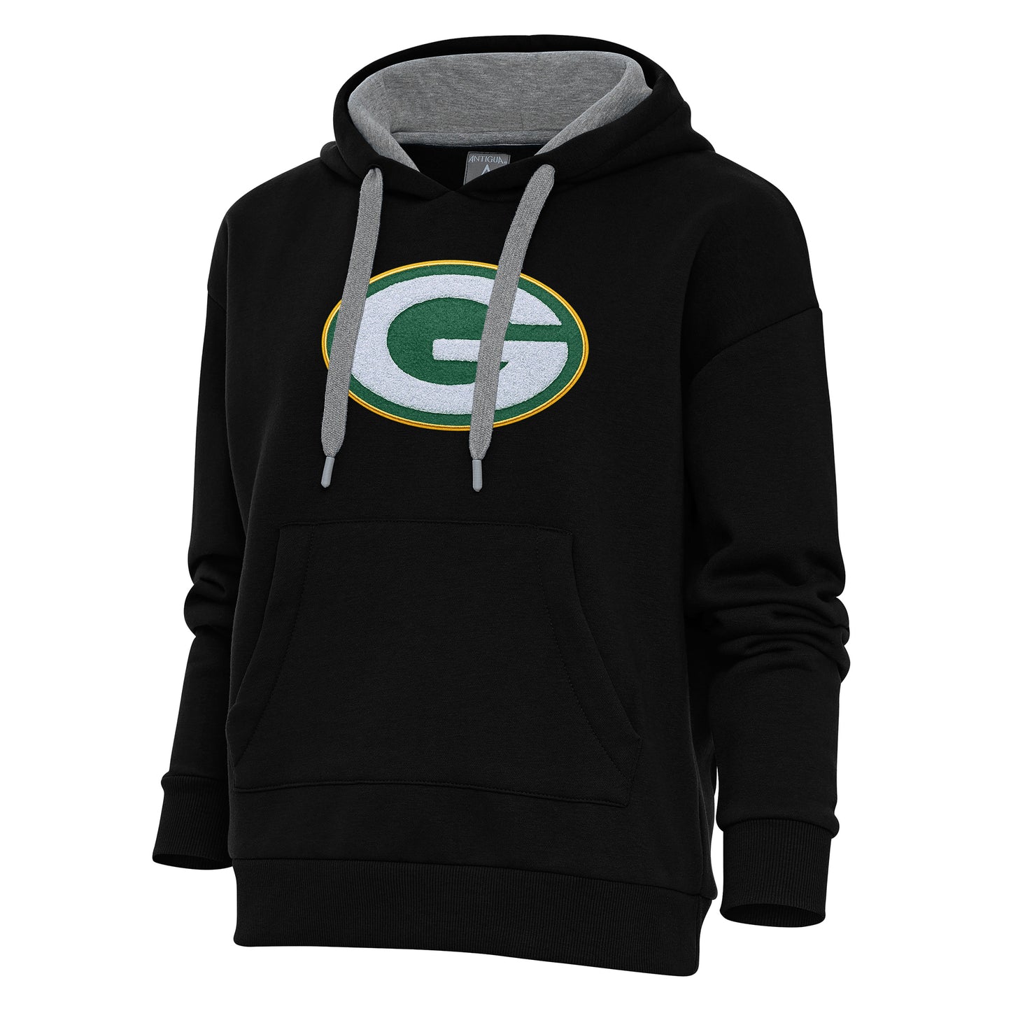 Women's Antigua Black Green Bay Packers Victory Chenille Pullover Hoodie