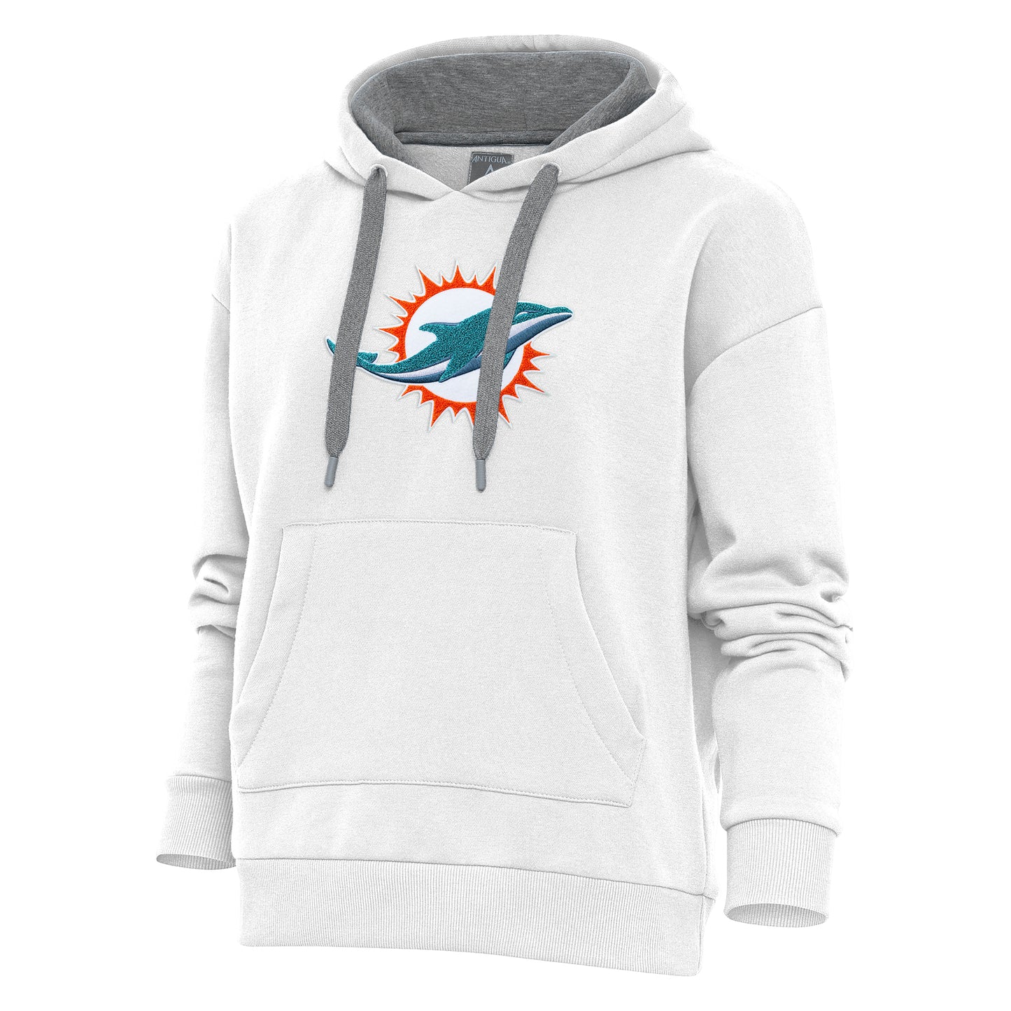 Women's Antigua White Miami Dolphins Victory Chenille Pullover Hoodie