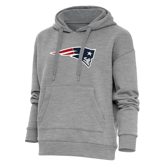 Women's Antigua Heathered Gray New England Patriots Victory Chenille Pullover Hoodie