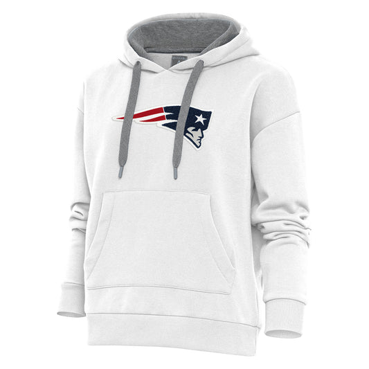 Women's Antigua White New England Patriots Victory Chenille Pullover Hoodie