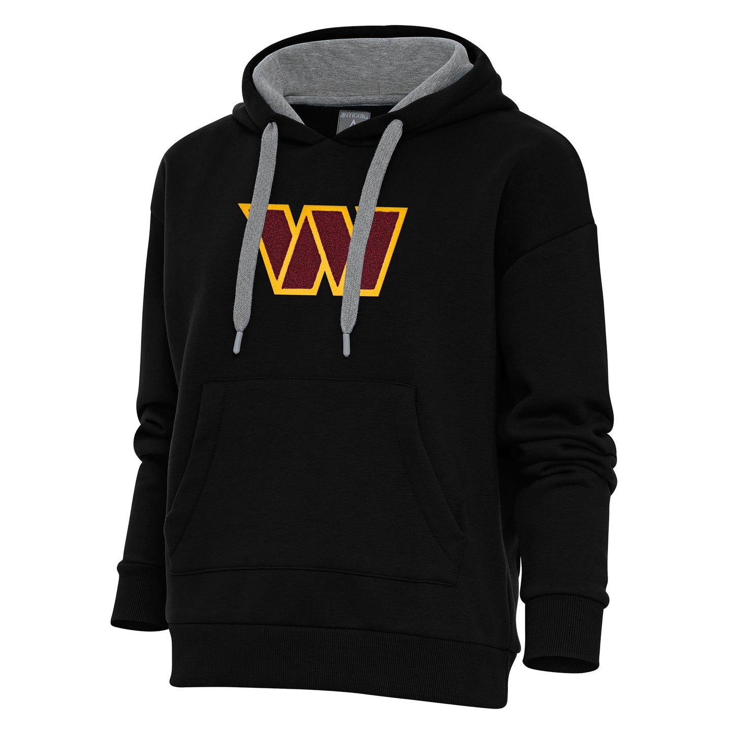 Women's Antigua Black Washington Commanders Victory Chenille Pullover Hoodie