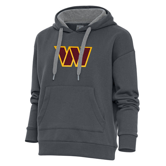 Women's Antigua Charcoal Washington Commanders Victory Chenille Pullover Hoodie