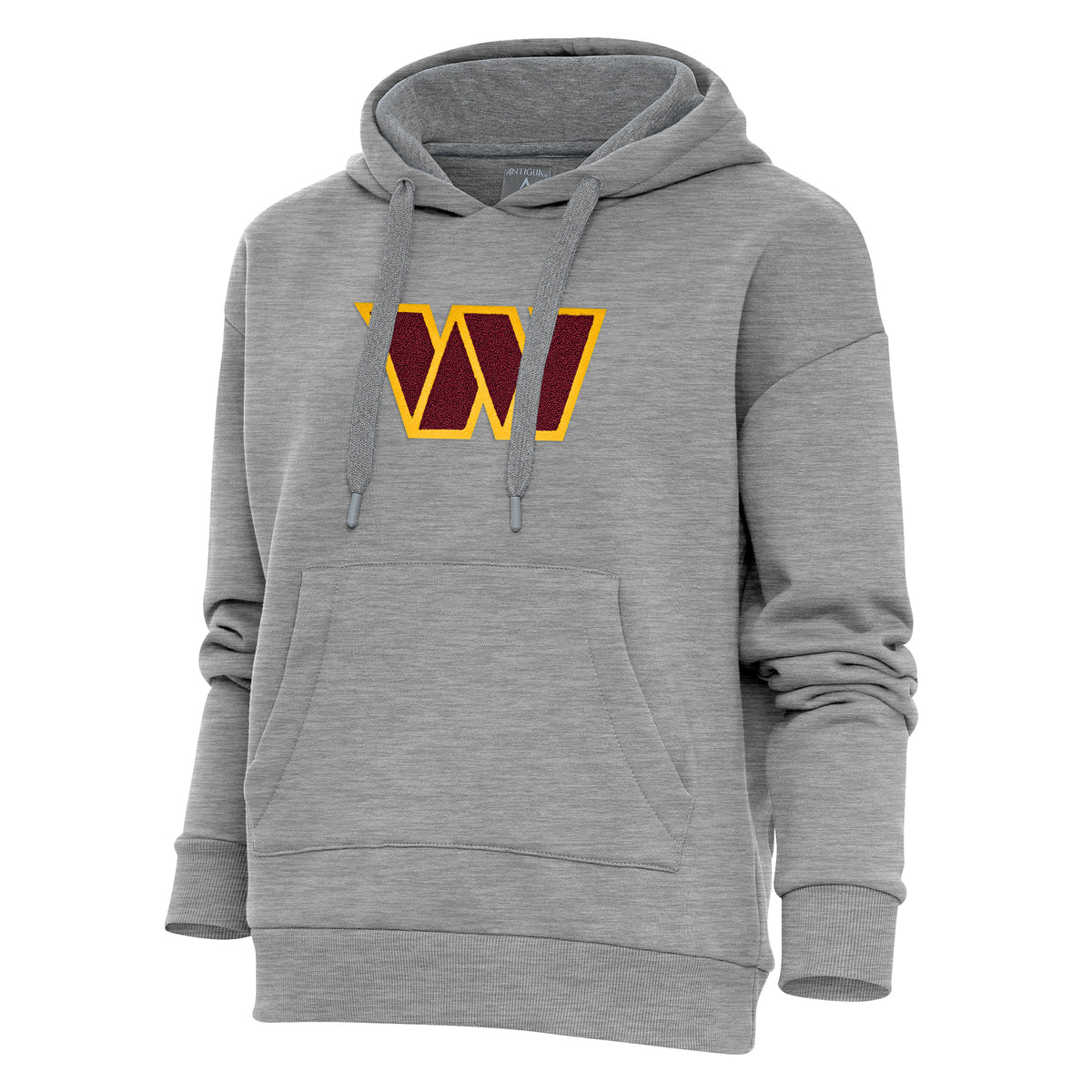 Women's Antigua Heathered Gray Washington Commanders Victory Chenille Pullover Hoodie