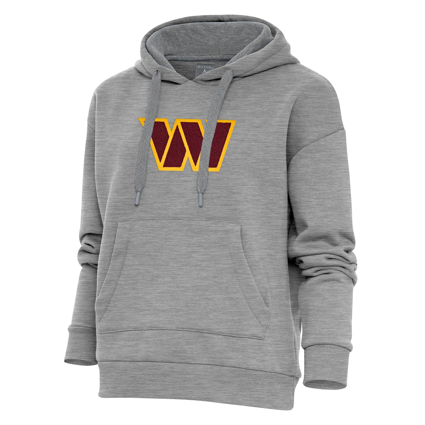 Women's Antigua Heathered Gray Washington Commanders Victory Chenille Pullover Hoodie