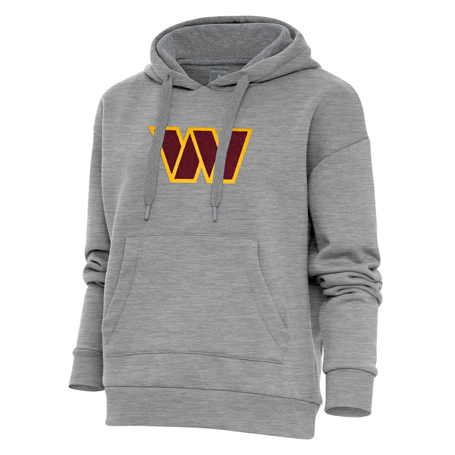 Women's Antigua Heathered Gray Washington Commanders Victory Chenille Pullover Hoodie