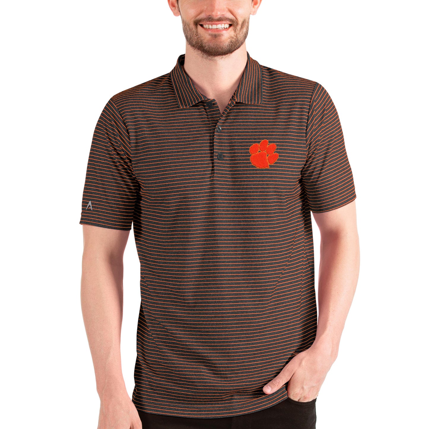 Men's Antigua Heathered Black/Orange Clemson Tigers Esteem Polo