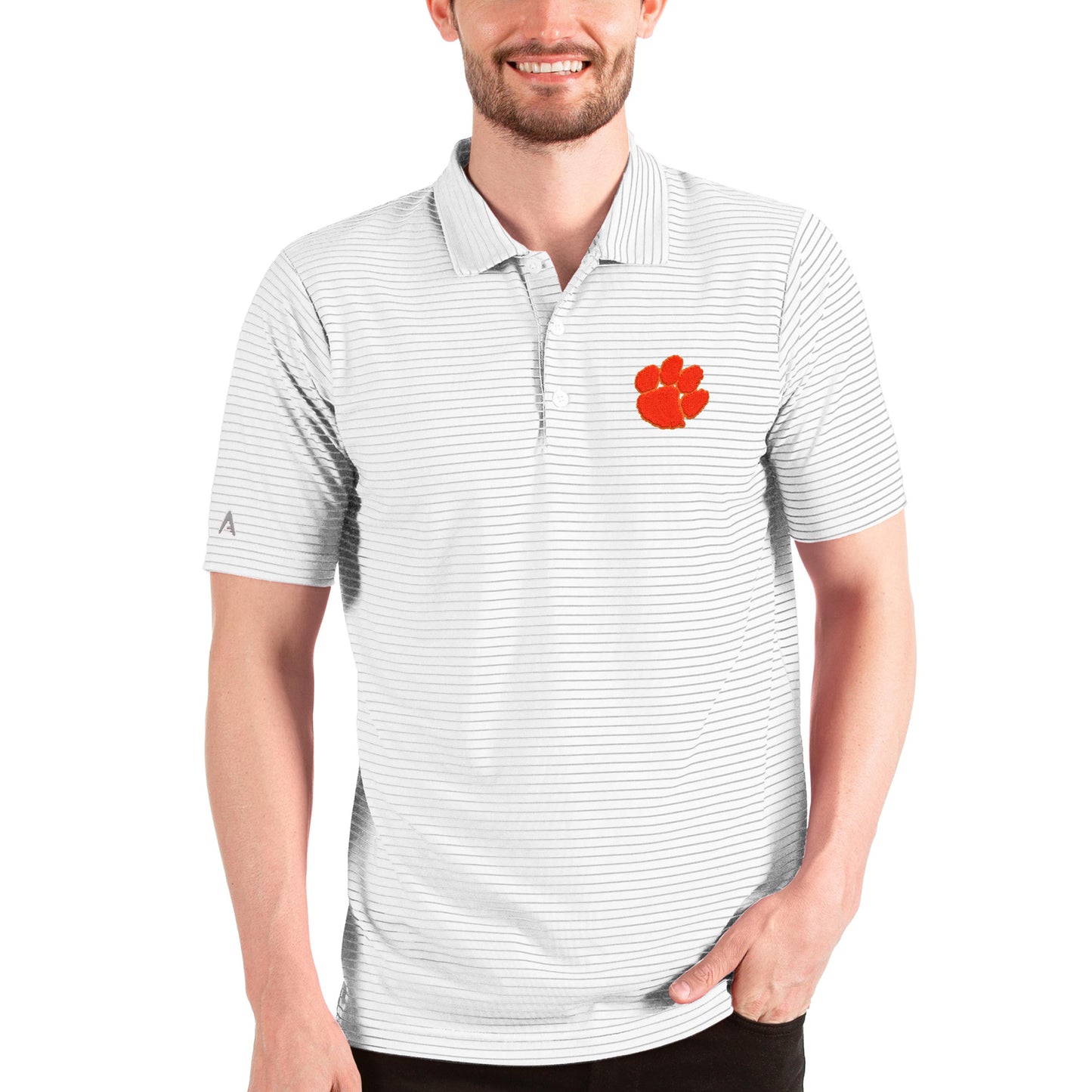 Men's Antigua White/Silver Clemson Tigers Esteem Polo