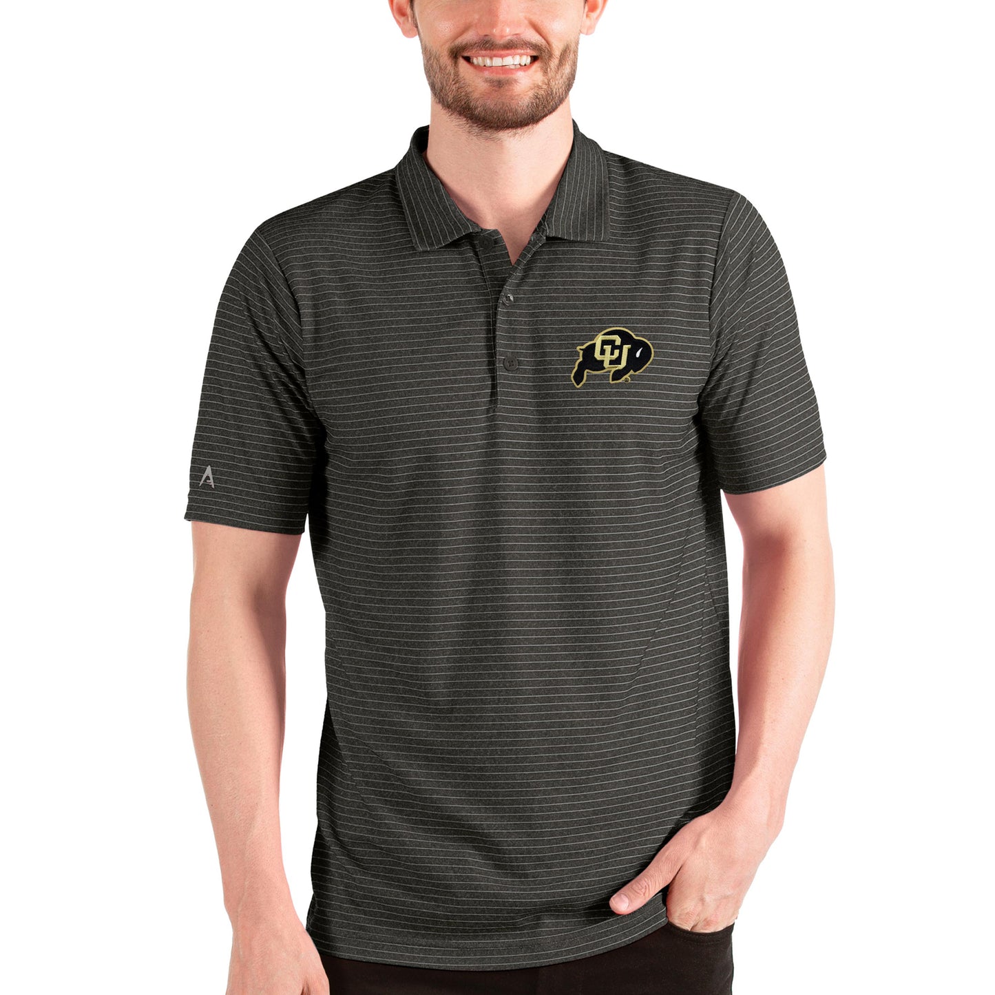 Men's Antigua Heathered Black/Silver Colorado Buffaloes Esteem Polo