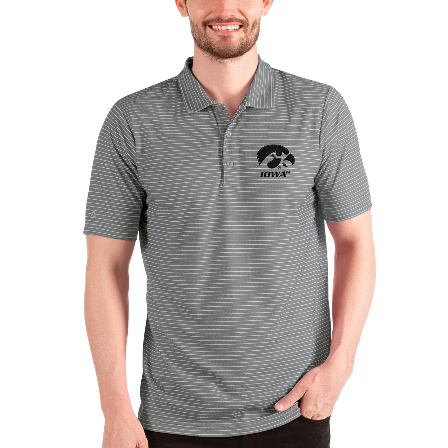 Men's Antigua Steel/White Iowa Hawkeyes Esteem Polo