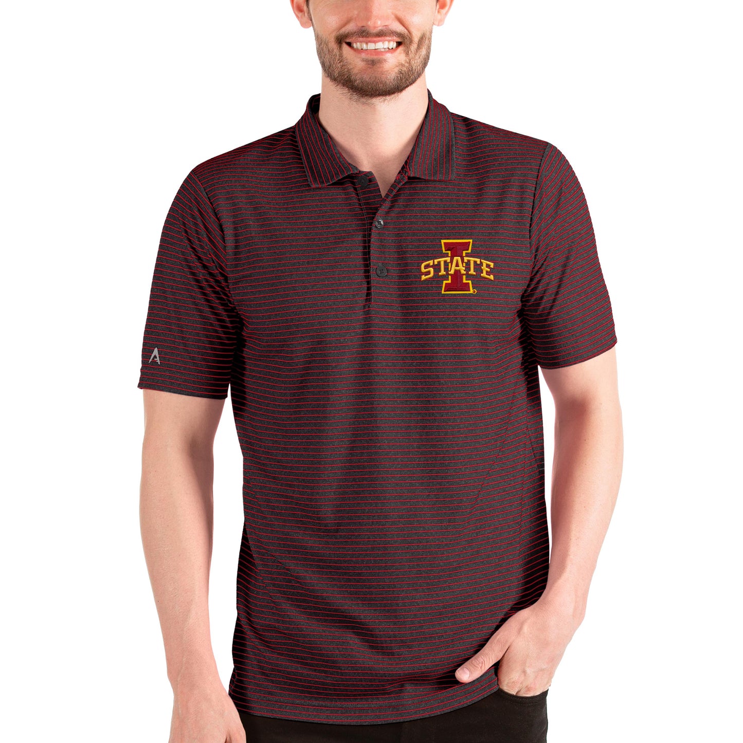 Men's Antigua Heathered Black/Red Iowa State Cyclones Esteem Polo