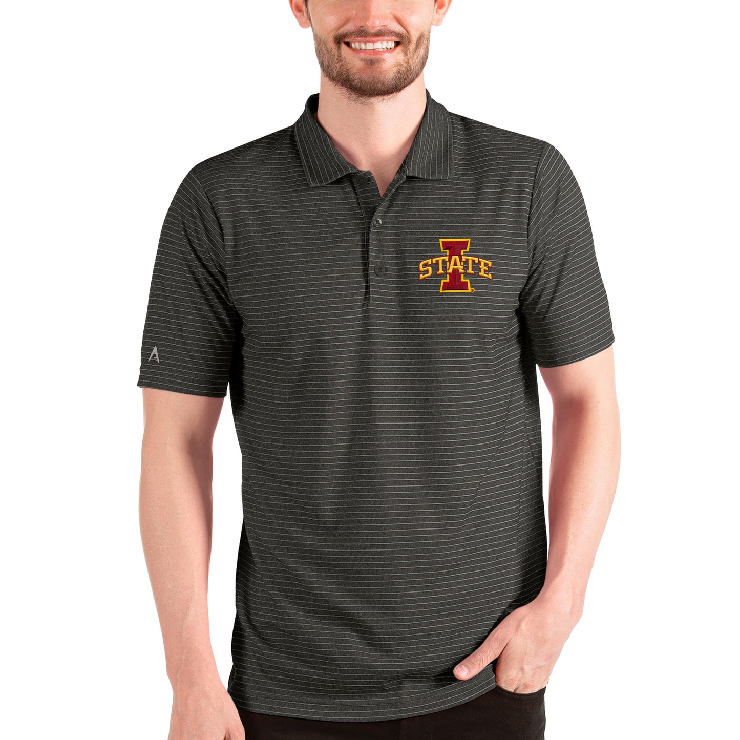 Men's Antigua Heathered Black/Silver Iowa State Cyclones Esteem Polo