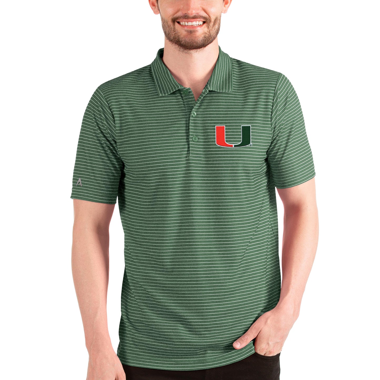 Men's Antigua Forest Green/White Miami Hurricanes Esteem Polo