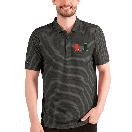 Men's Antigua Heathered Black/Silver Miami Hurricanes Esteem Polo