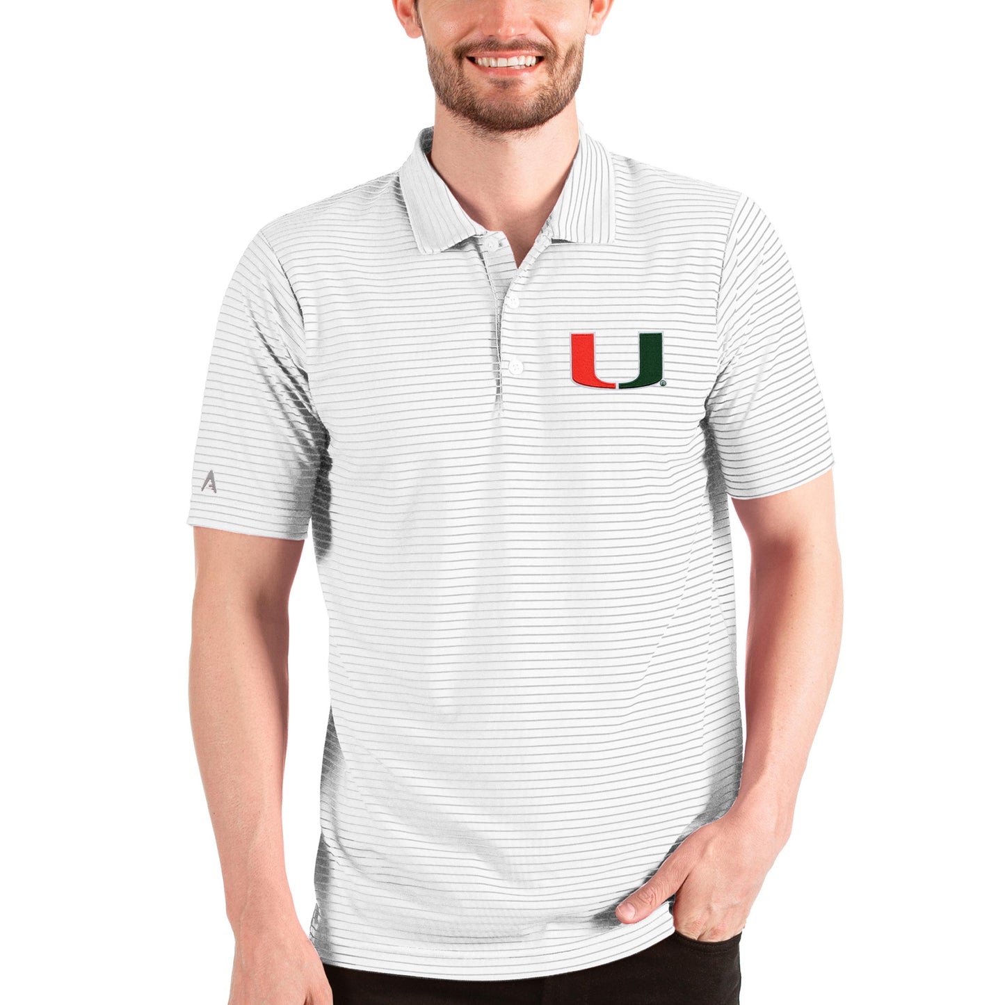 Men's Antigua White/Silver Miami Hurricanes Esteem Polo