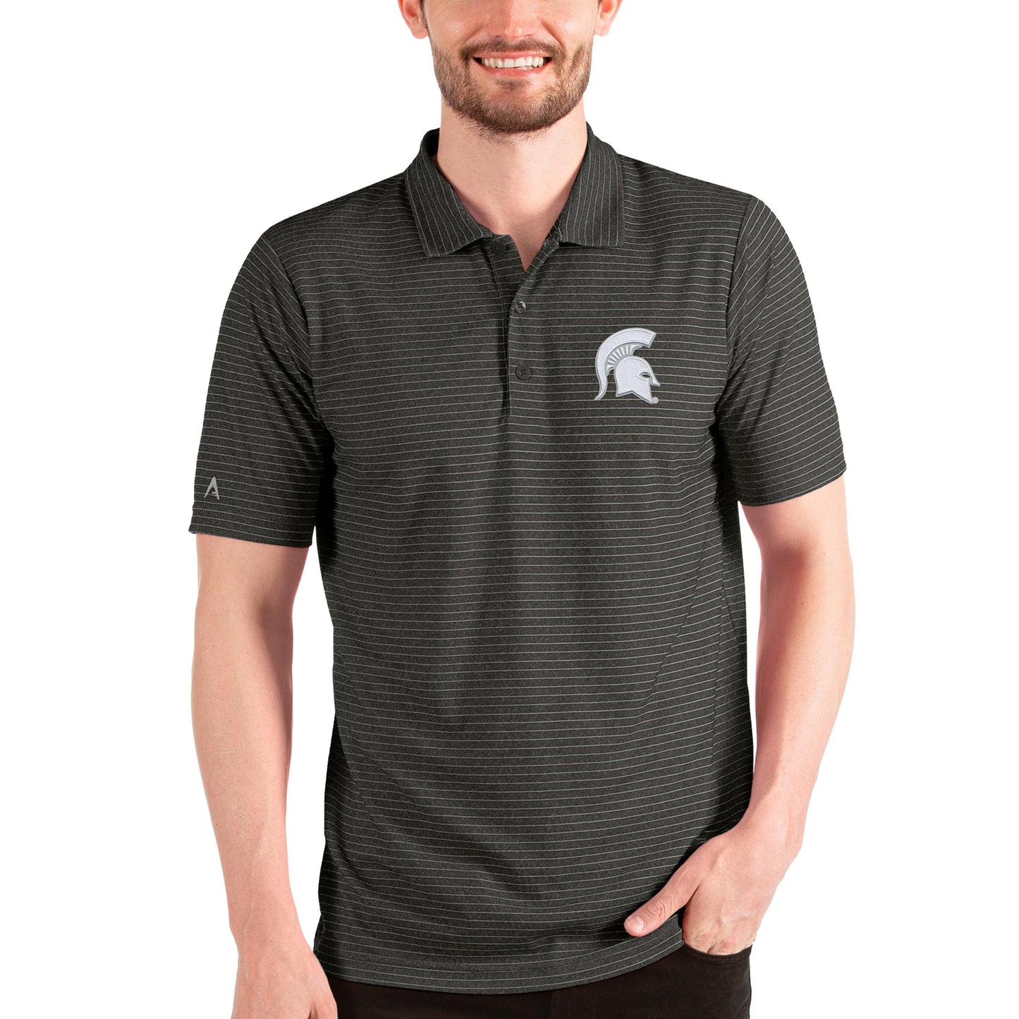 Men's Antigua Heathered Black/Silver Michigan State Spartans Esteem Polo
