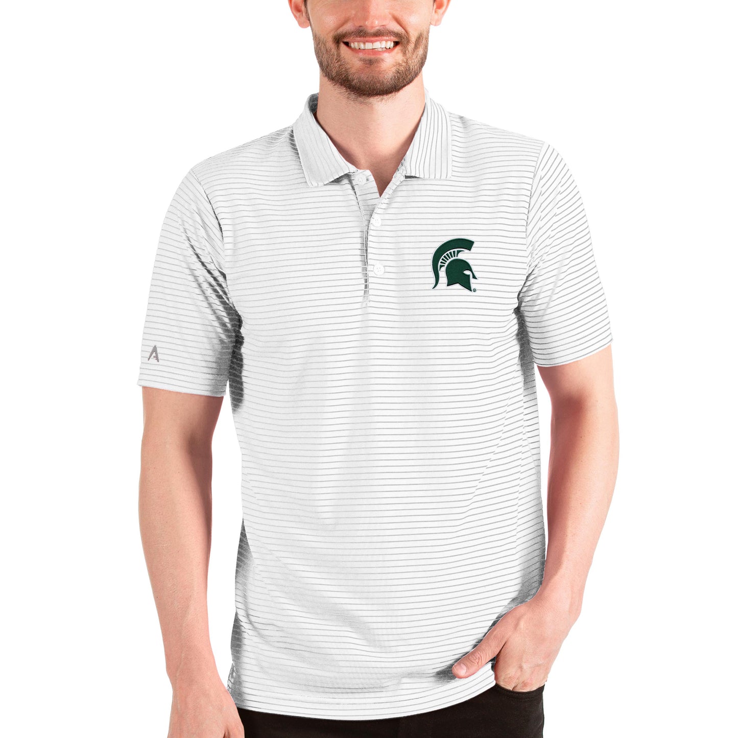 Men's Antigua White/Silver Michigan State Spartans Esteem Polo