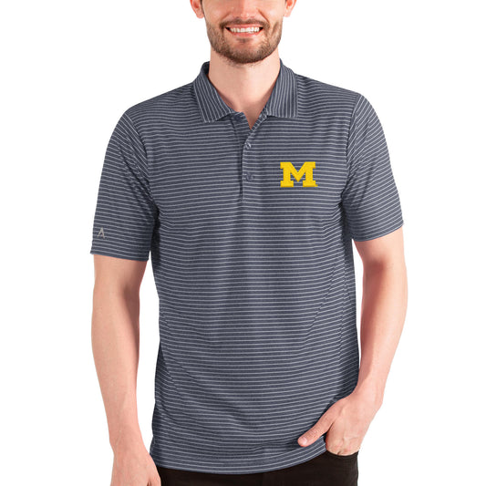 Men's Antigua Heathered Navy/White Michigan Wolverines Esteem Polo